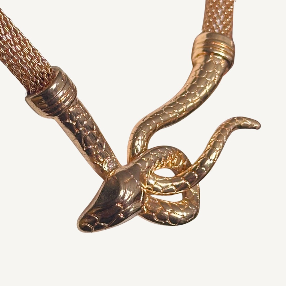 Gold Tone Snake Statement Choker Necklace - Picture 7 of 8
